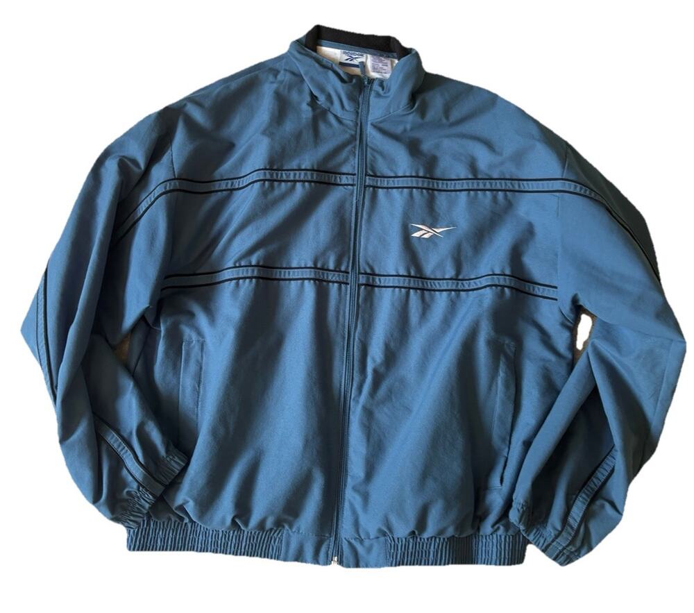 Reebok Men’s Size Large Jacket Track Zip Up Bomber Pockets Blue Gray Activewear